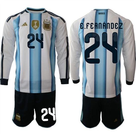 Argentina #24 E.FEANANDEZ Jersey Long Sleeve National Team x World Cup 2026 Home White On Field Soccer