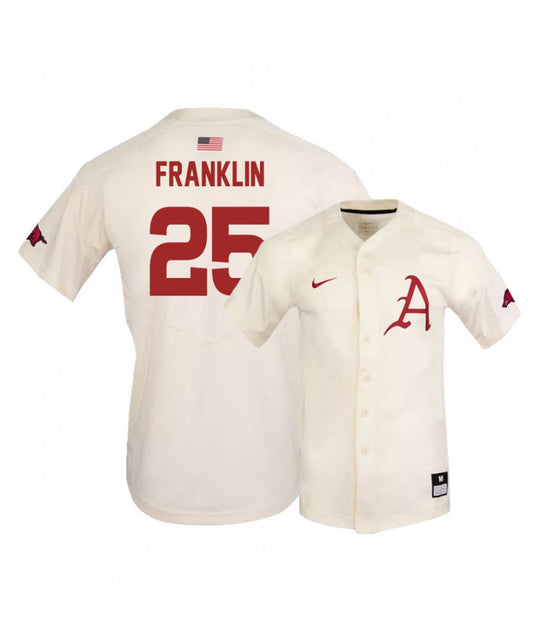 Arkansas Razorbacks 25 Christian Franklin White Elite Baseball Jersey