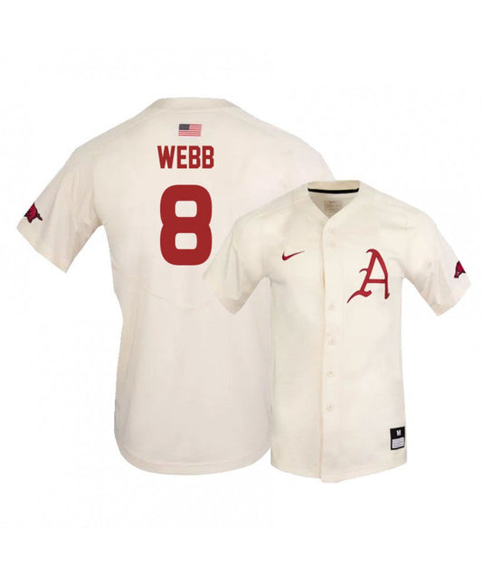 Arkansas Razorbacks 8 Braydon Webb White Elite Baseball Jersey