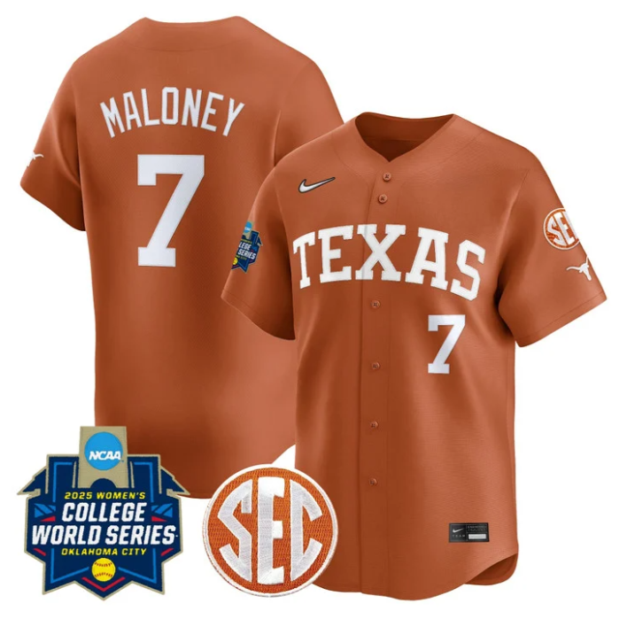Ashton Maloney Jersey #7 Texas Longhorns 2025 World Series Stitched Orange