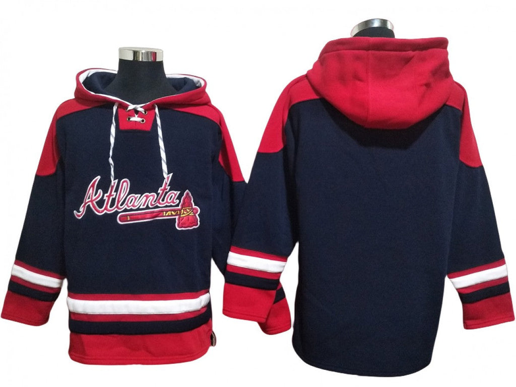 Atlanta Braves Navy Ageless Must-Have Lace-Up Pullover Hoodie