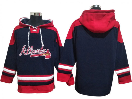 Atlanta Braves Navy Ageless Must-Have Lace-Up Pullover Hoodie