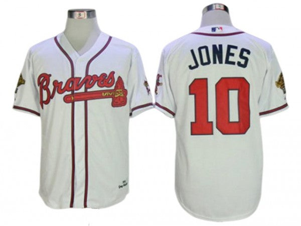 Atlanta Braves #10 Chipper Jones 1995 Throwback Jersey - White