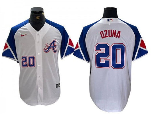 Atlanta Braves #20 Marcell Ozuna White City Connect Jersey