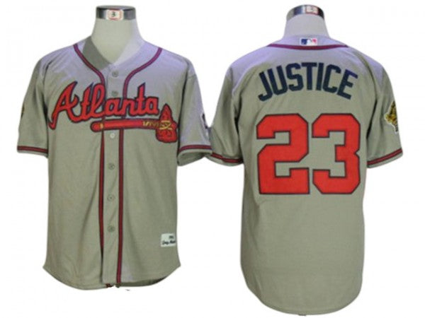 Atlanta Braves #23 David Justice 1995 Throwback Jersey - Gray