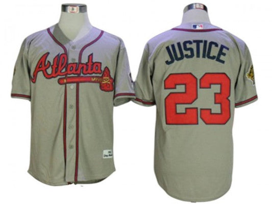 Atlanta Braves #23 David Justice 1995 Throwback Jersey - Gray