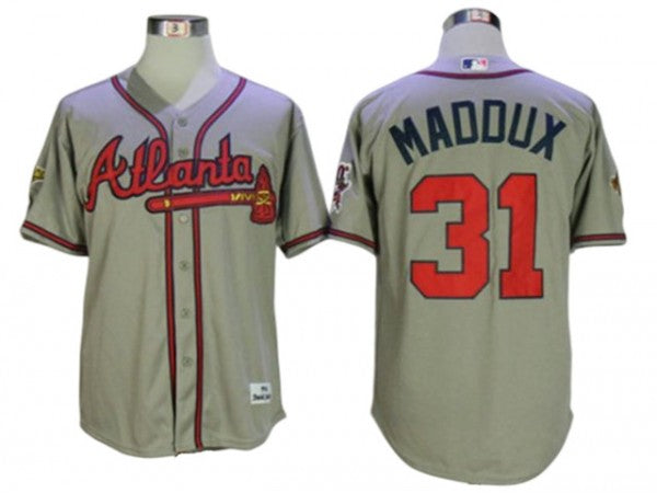 Atlanta Braves #31 Greg Maddux 1995 Throwback Jersey - Gray