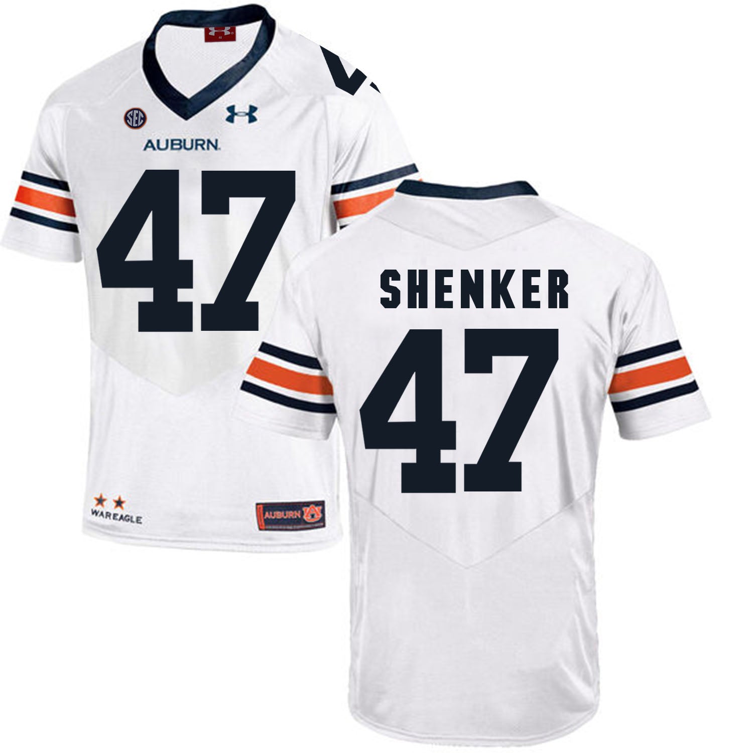 Auburn Tigers Under Armour #47 SHENKER Football Jersey White