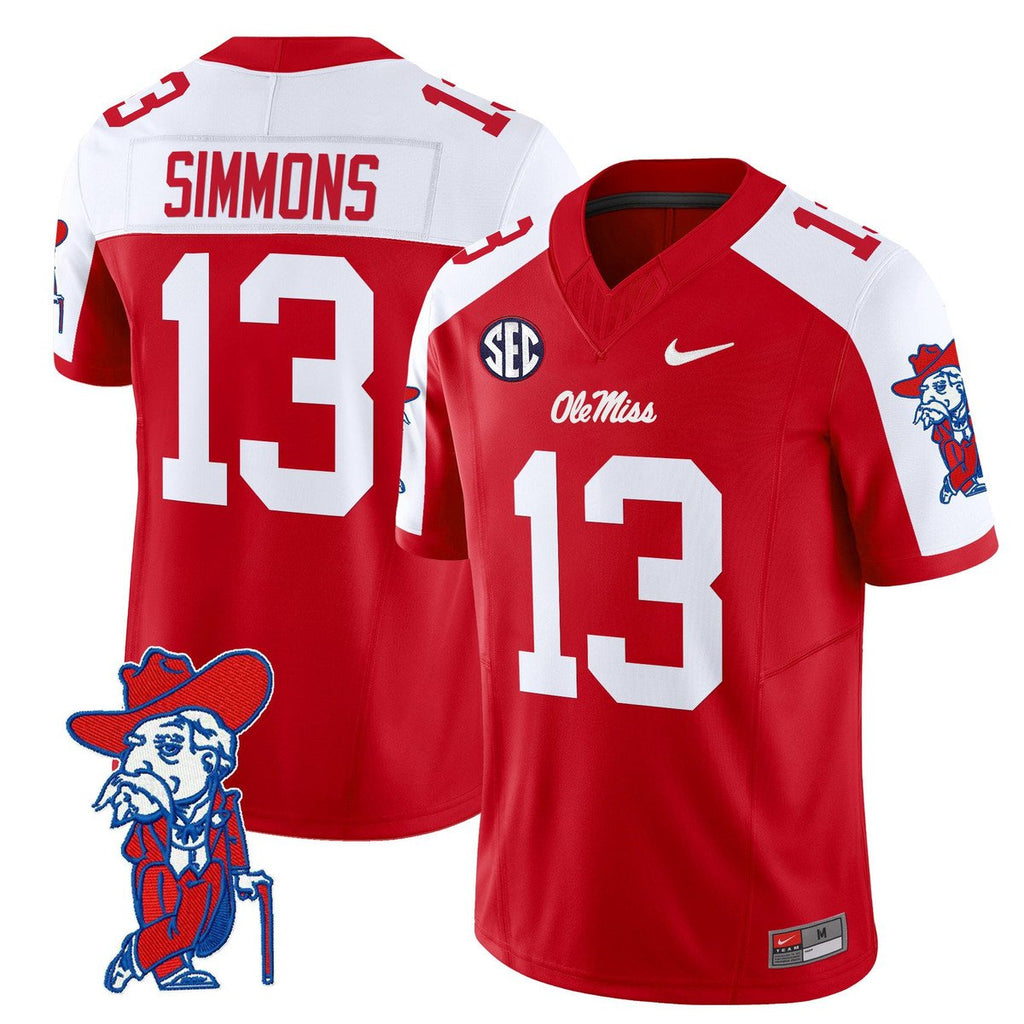 Austin Simmons Jersey #13 Ole Miss Rebels 2025 Limited V2 Stitched Red Alternate