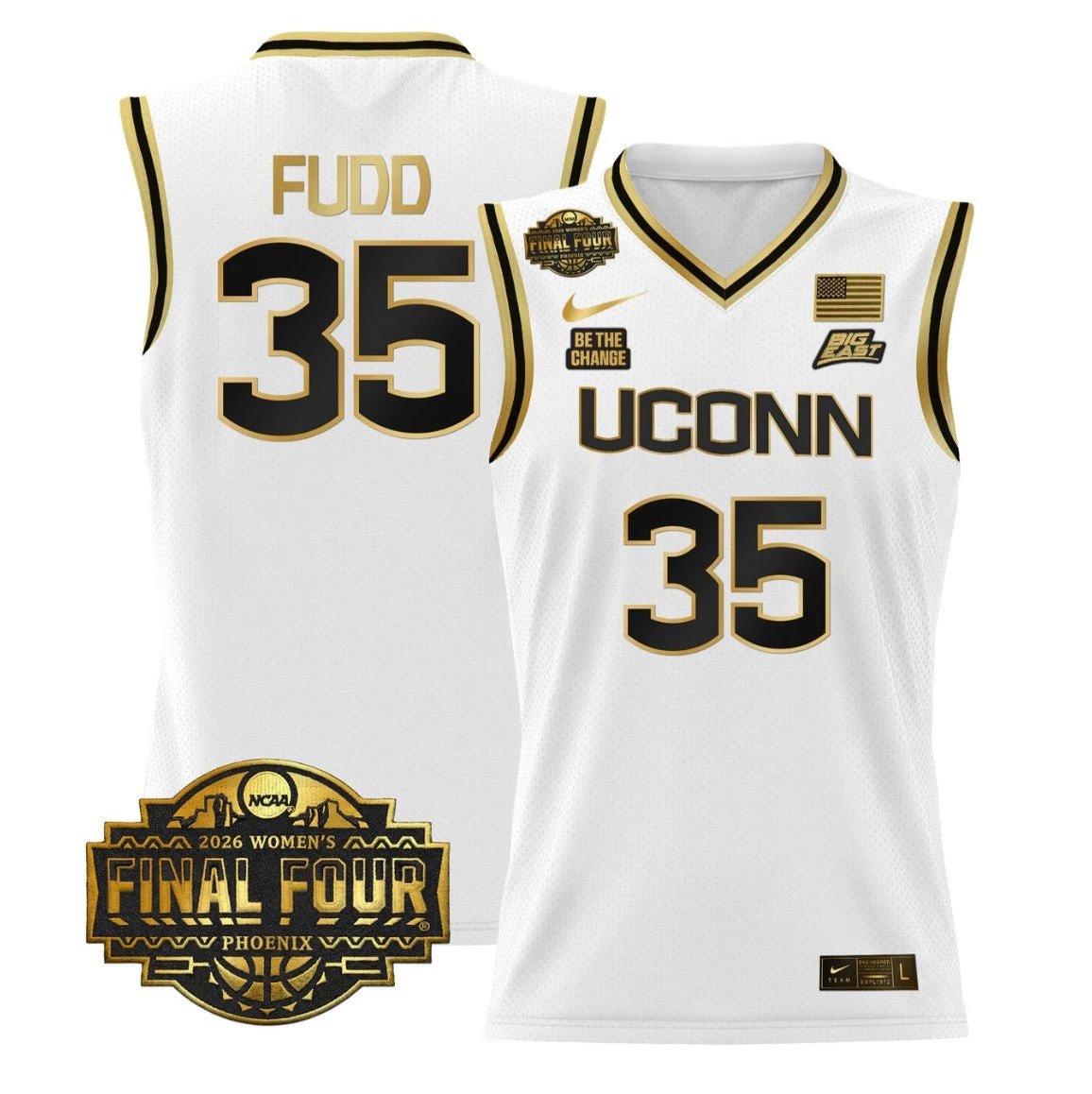 Azzi Fudd Jersey #35 UConn Huskies 2026 Tournament Final Four Stitched White Gold