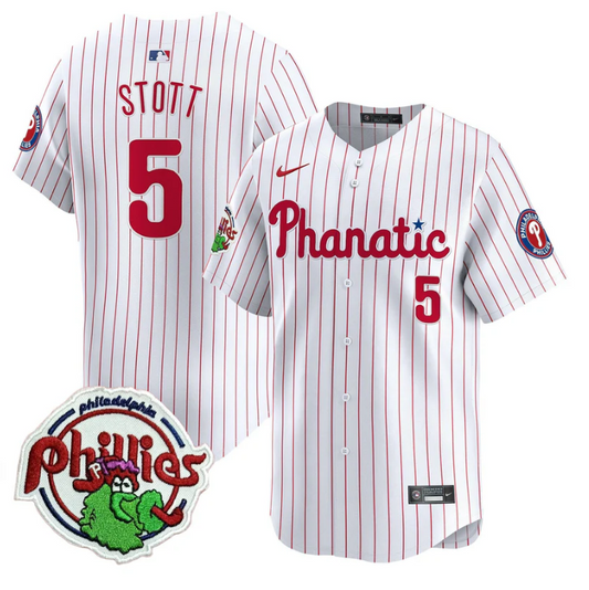 Bryson Stott Jersey #5 Phillies Phanatic Patch Vapor Premier Limited Stitched White Pinstripe