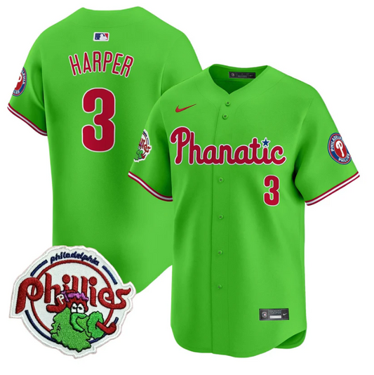 Bryce Harper Jersey #3 Phillies Phanatic Patch Vapor Premier Limited Stitched Green