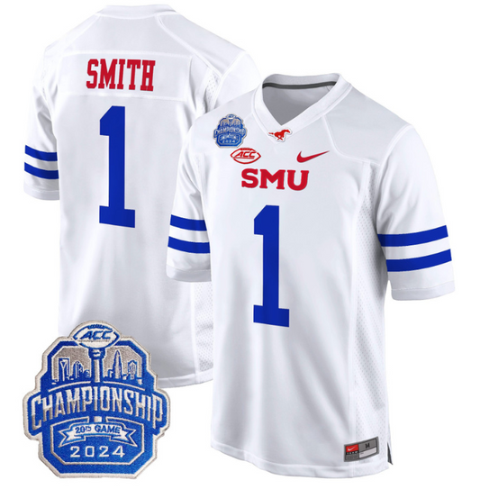 Brashard Smith Jersey #1 SMU Mustangs 2024 ACC Championship Patch White