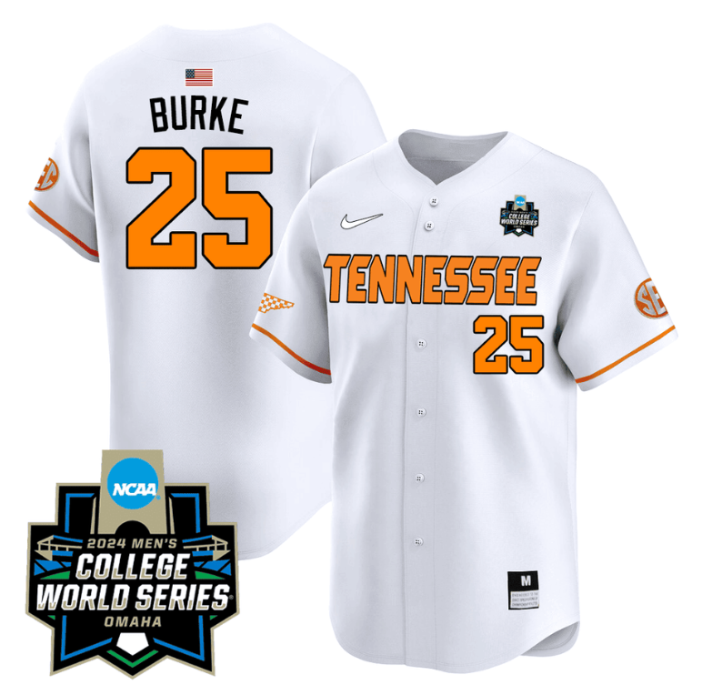 Blake Burke Jersey #25 Tennessee Volunteers 2024 College World Series Patch Vapor Premier Limited NCAA Baseball Stitched White