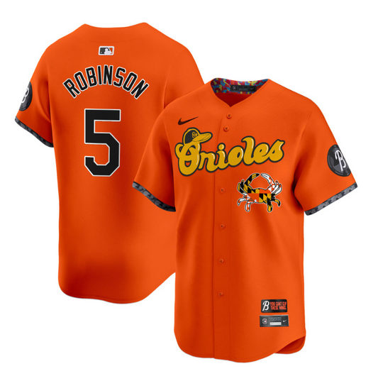 Brooks Robinson Jersey #5 Baltimore Orioles Maryland Blue Crab Vapor Stitched Orange