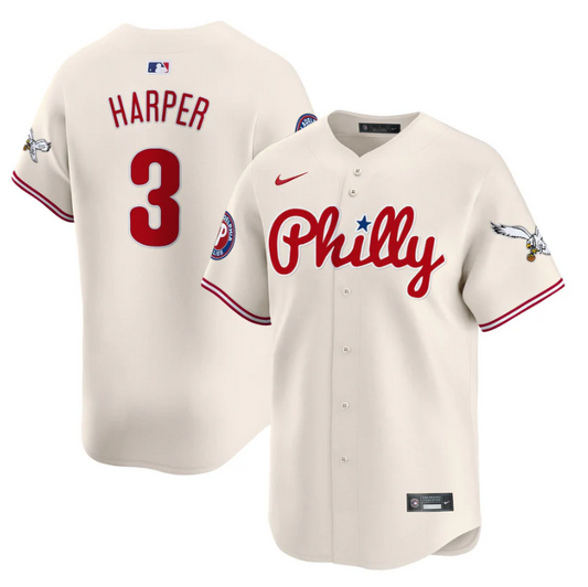 Bryce Harper Jersey #3 Phillies and Eagles Vapor Premier Limited Stitched Cream