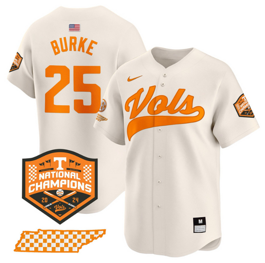 Blake Burke Jersey #25 Tennessee Volunteers Baseball 2024 Champions Vapor Premier Limited  Cream