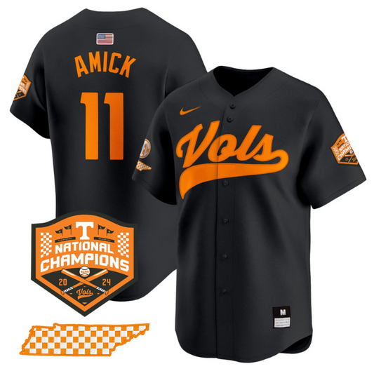 Billy Amick Jersey #11 Tennessee Volunteers Baseball 2024 Champions Vapor Premier Limited  Black