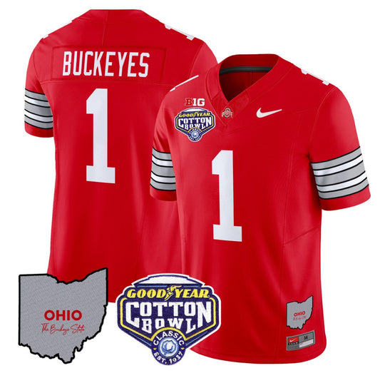 Buckeyes Jersey #1 Ohio State Buckeyes Cotton Bowl Patch Stitched Red