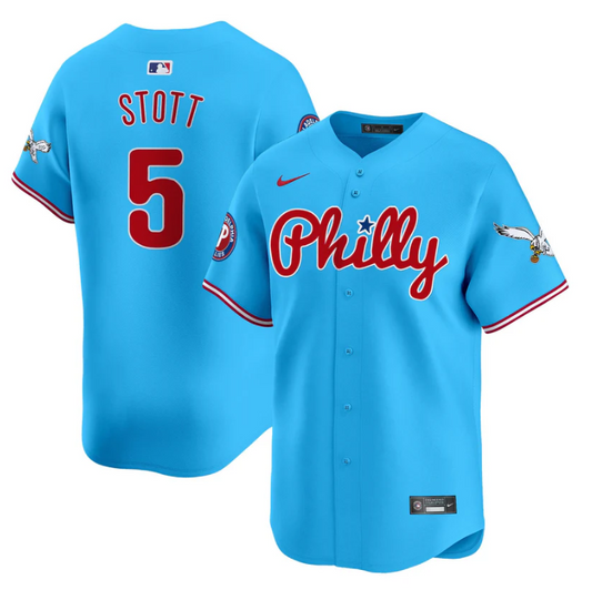 Bryson Stott Jersey #5 Phillies and Eagles Vapor Premier Limited Stitched Light Blue