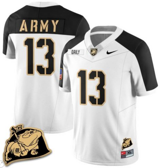 Bryson Daily Jersey #13 Army Black Knights Jersey Rocky The Bulldog Patch Vapor Limited College Football Stitched White Alternate