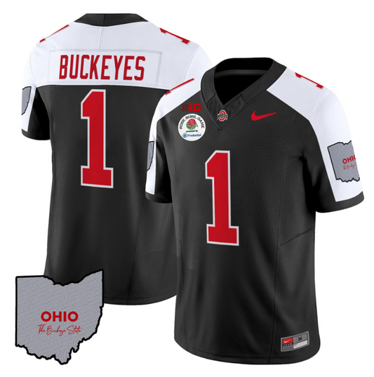 Buckeyes Jersey #1 Ohio State Rose Bowl Patch Football V3 Stitched Black Alternate
