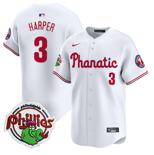 Bryce Harper Jersey #3 Phillies Phanatic Patch Vapor Premier Limited Stitched White