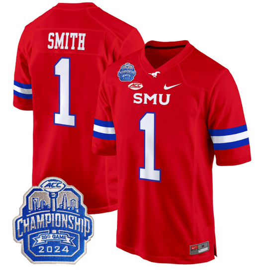 Brashard Smith Jersey #1 SMU Mustangs 2024 ACC Championship Patch Red