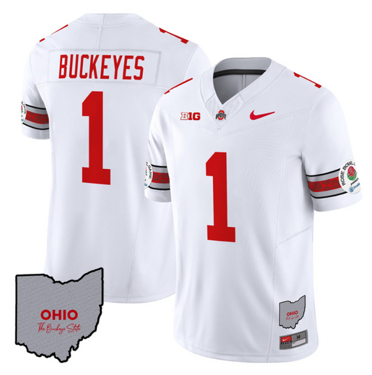 Buckeyes Jersey #1 Ohio State Rose Bowl Patch Football V3 Stitched White