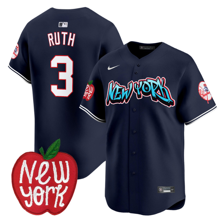 Babe Ruth Jersey #3 New York Yankees Apple Patch Vapor Premier Limited Stitched Navy