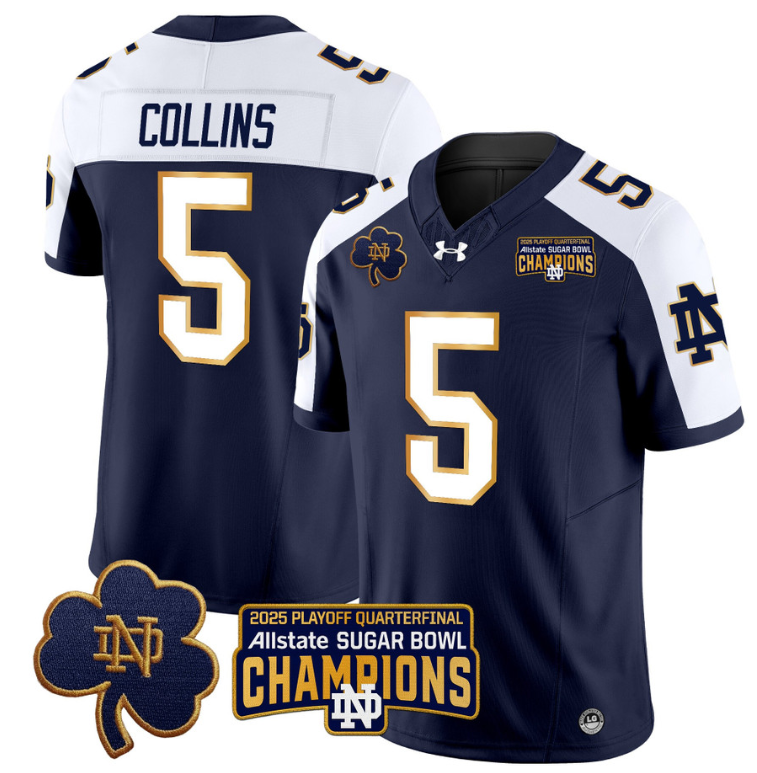 Beaux Collins Jersey #5 Notre Dame 2025 Sugar Bowl Champions Navy Alternate
