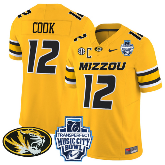 Brady Cook Jersey #12 Missouri Tigers 2024 Music City Bowl Gold