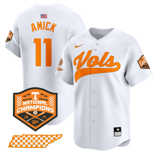 Billy Amick Jersey #11 Tennessee Volunteers Baseball 2024 Champions Vapor Premier Limited White