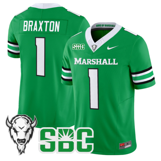 Braylon Braxton Jersey #1 Marshall Thundering Herd 2025 Stitched Kelly Green