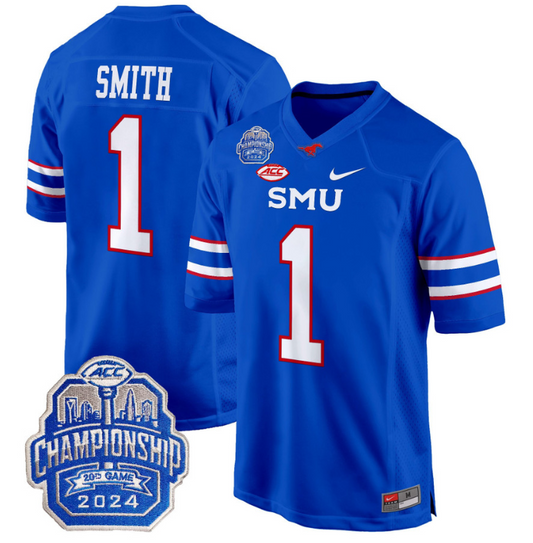 Brashard Smith Jersey #1 SMU Mustangs 2024 ACC Championship Patch Blue