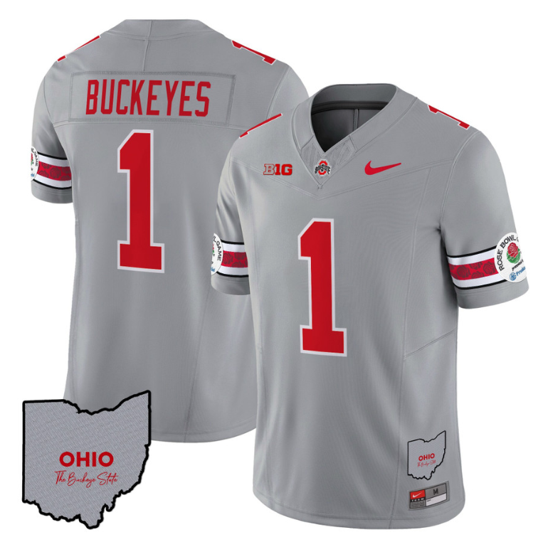 Buckeyes Jersey #1 Ohio State Rose Bowl Patch Football V3 Stitched Gray