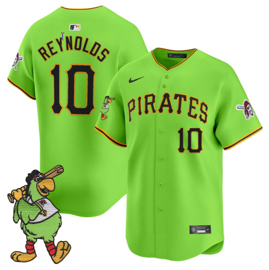 Bryan Reynolds Jersey #10 Pittsburgh Pirates Pirate Parrot Patch Premier Limited Stitched Green