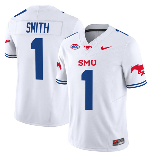 Brashard Smith Jersey #1 SMU Mustangs Icy College Football Vapor Limited White