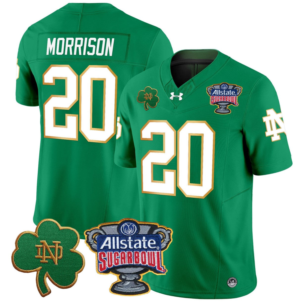 Benjamin Morrison Jersey #20 Notre Dame 2024 Sugar Bowl Patch V2 Green