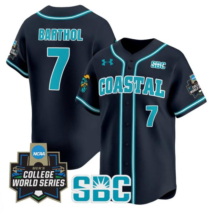 Blake Barthol Jersey #7 Coastal Carolina Chanticleers 2025 World Series Navy
