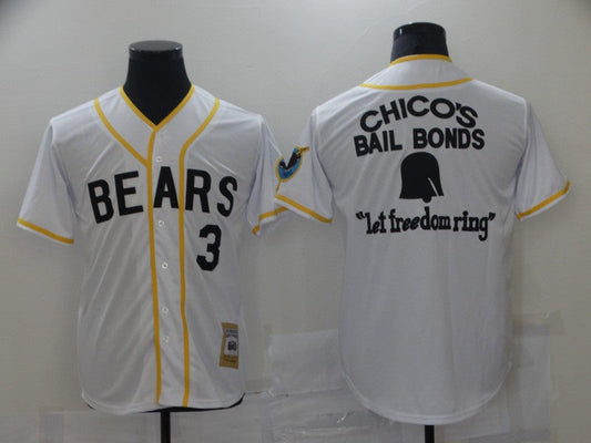 Bad News Bears Jersey Movie 1976 Chico's Bail Bonds 3 Kelly Leak Movie Baseball Jersey White