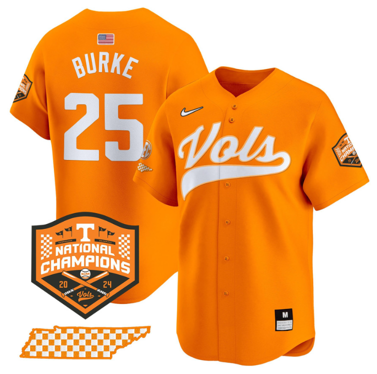 Blake Burke Jersey #25 Tennessee Volunteers Baseball 2024 Champions Vapor Premier Limited  Orange