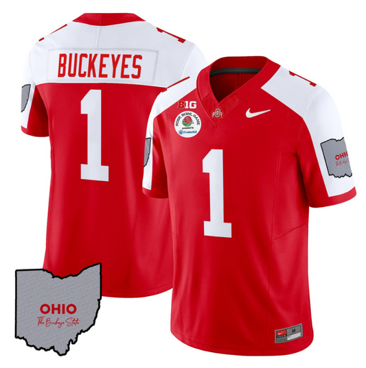 Buckeyes Jersey #1 Ohio State Rose Bowl Patch Football V3 Stitched Red Alternate