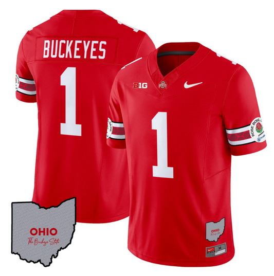 Buckeyes Jersey #1 Ohio State Rose Bowl Patch Football V3 Stitched Red
