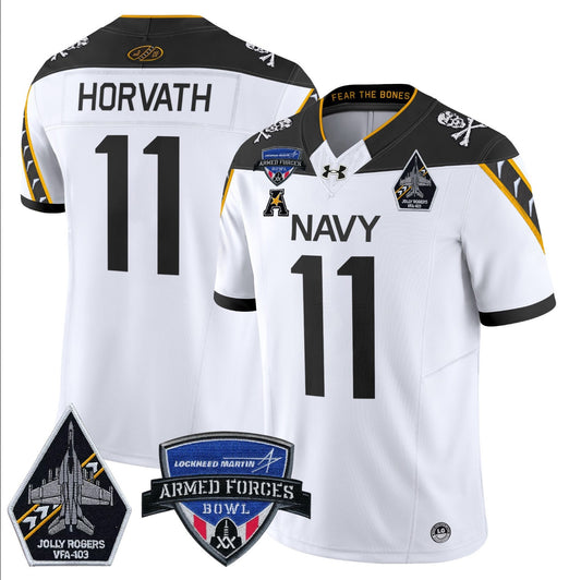 Blake Horvath Jersey #11 Navy Midshipmen 2025 Armed Forces Bowl Patch White