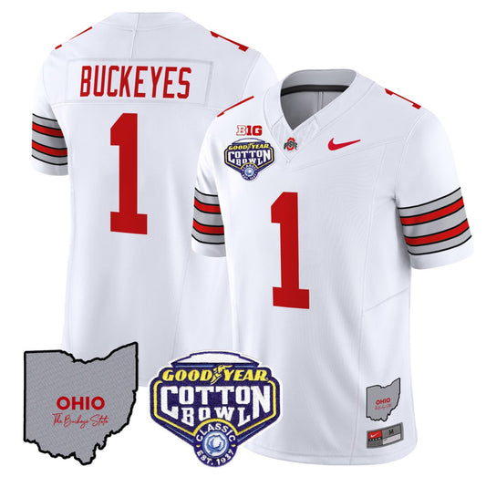 Buckeyes Jersey #1 Ohio State Buckeyes Cotton Bowl Patch Stitched White