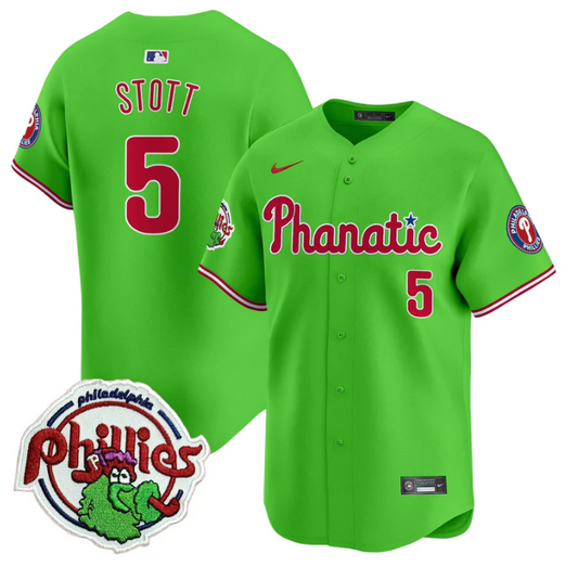 Bryson Stott Jersey #5 Phillies Phanatic Patch Vapor Premier Limited Stitched Green