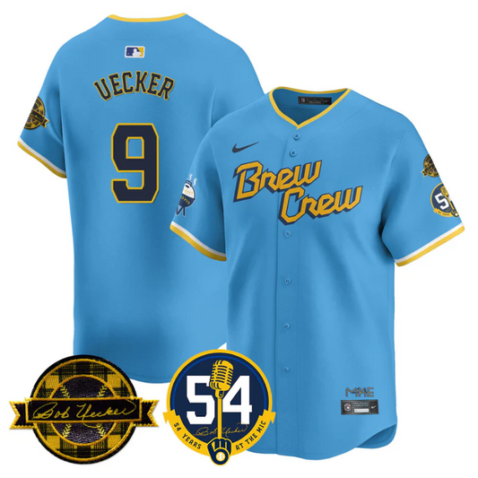 Bob Uecker Jersey #9 Milwaukee Brewers 2025 Bob Uecker, 54 Seasons for Brewers Stitched City Connect