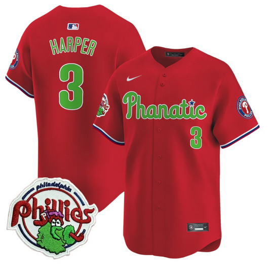 Bryce Harper Jersey #3 Phillies Phanatic Patch Vapor Premier Limited Stitched Red
