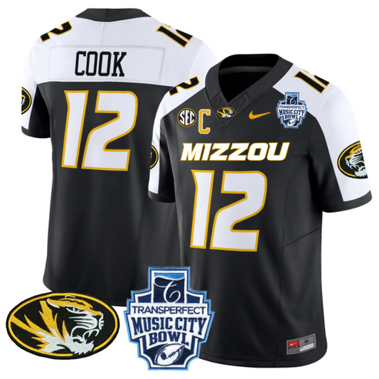 Brady Cook Jersey #12 Missouri Tigers 2024 Music City Bowl Black Alternate